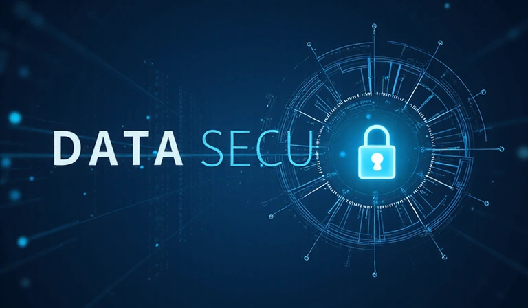 Secure data processing and digital lock icon representing data security